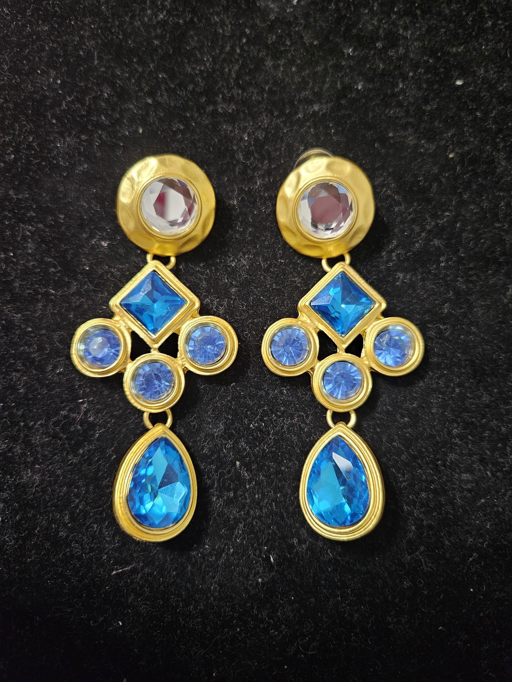 Gold-Tone Blue Crystal Drop Earrings